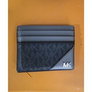 Michael Kors MK Leather Card Holder Slim Wallet Black Gray